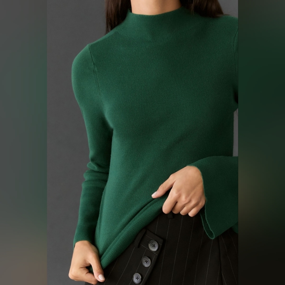 Maeve Anthropologie Green Bell Sleeve Sweater
